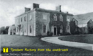 Tyneham Rectory from the south-east with curving driveway